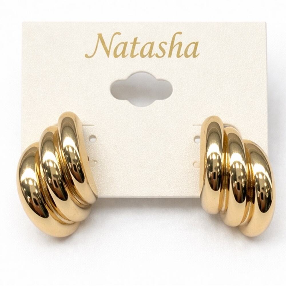 Natasha‎ Couture Gold Layered Hoop Earrings Statement NWT
